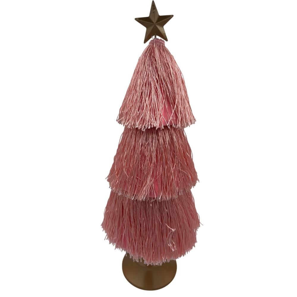 Ashland Christmas Pink Tassel Fringe Tree Gold Base Tabletop Decor NWT